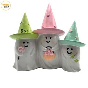 Goblin & Ghoul Set of 3 Large Trick-or-Treat Ghost Pastel Witches Hat Figurine
